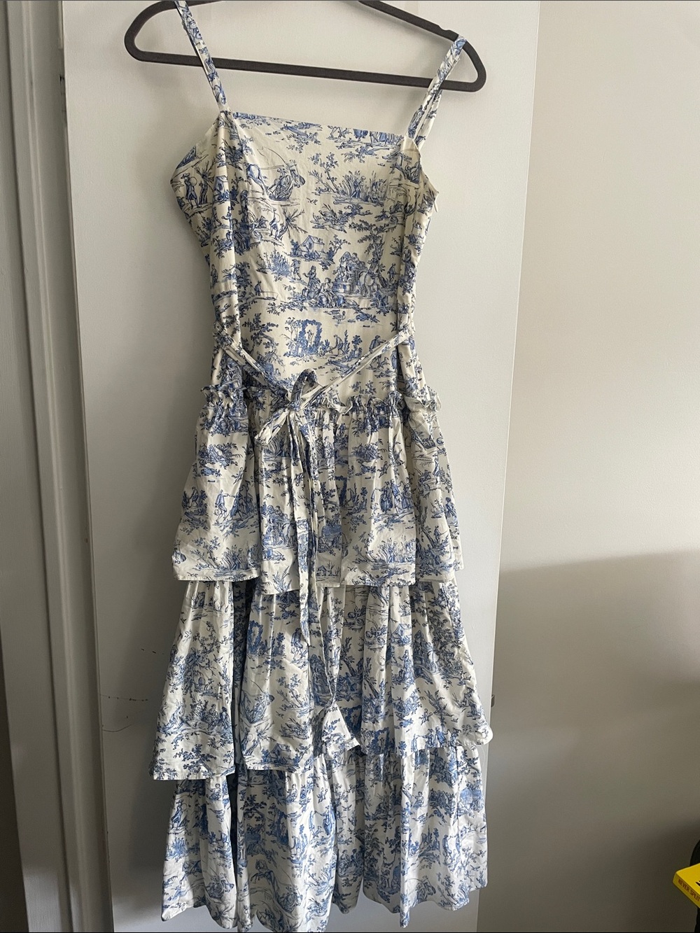 Toile Pattern Tiered Dress